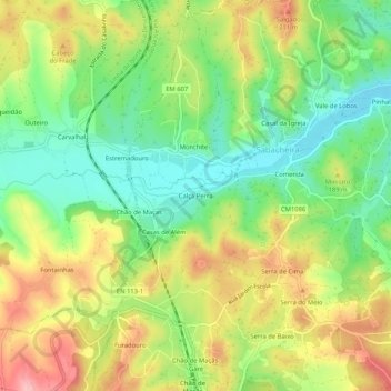 Mapa topográfico Calça Perra, altitud, relieve