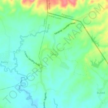 Mapa topográfico Tibag, altitud, relieve