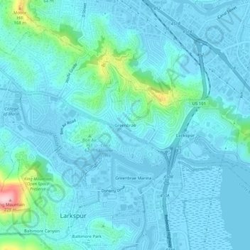 Mapa topográfico Greenbrae, altitud, relieve
