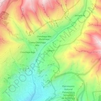 Mapa topográfico Chicani, altitud, relieve