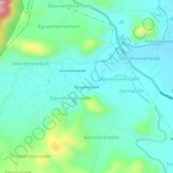 Mapa topográfico Poojarivaripalli, altitud, relieve