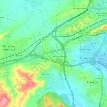 Mapa topográfico Ojaiz, altitud, relieve