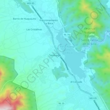 Mapa topográfico Santiago, altitud, relieve