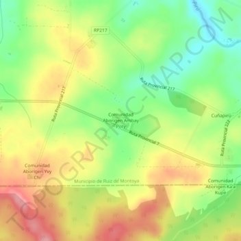 Mapa topográfico Comunidad Aborigen Ambay Poty, altitud, relieve
