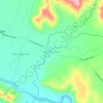 Mapa topográfico General Luna, altitud, relieve