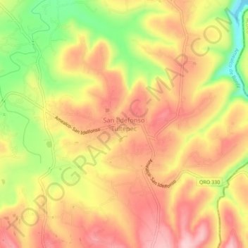 Mapa topográfico San Ildefonso Tultepec, altitud, relieve