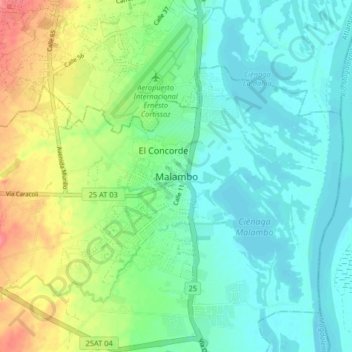 Mapa topográfico Malambo, altitud, relieve