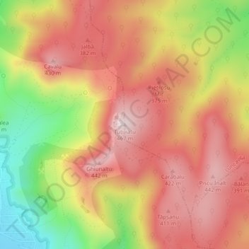 Mapa topográfico Țuțuiatu, altitud, relieve