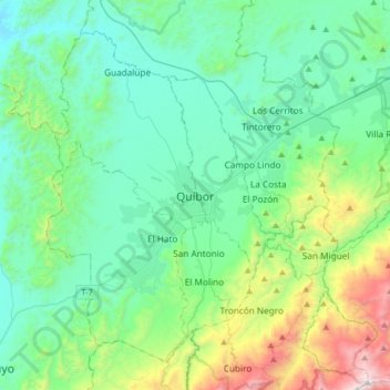 Mapa topográfico Quíbor, altitud, relieve