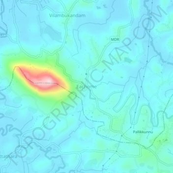 Mapa topográfico Eachome, altitud, relieve