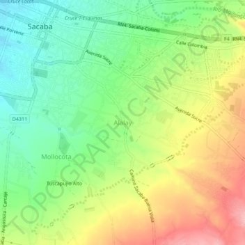 Mapa topográfico Alalay, altitud, relieve