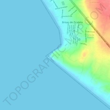 Mapa topográfico Punta Zicatela, altitud, relieve