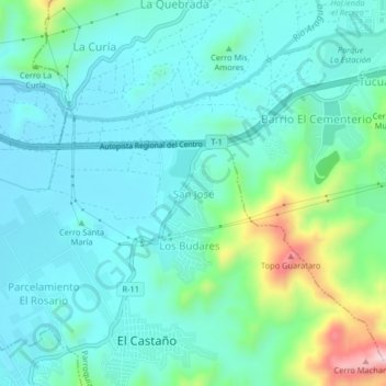 Mapa topográfico San José, altitud, relieve
