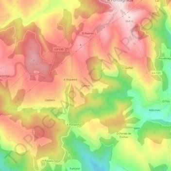 Mapa topográfico Castro, altitud, relieve