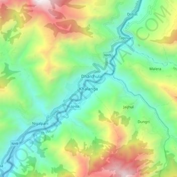 Mapa topográfico Khalanga, altitud, relieve