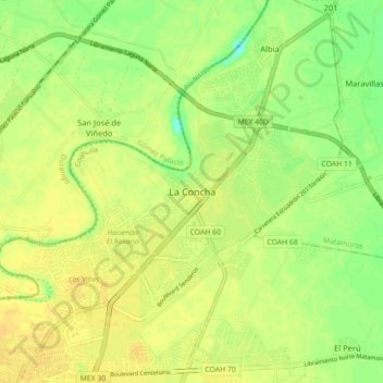 Mapa topográfico La Concha, altitud, relieve