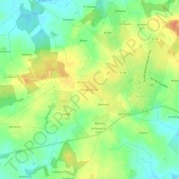Mapa topográfico Kerlann-Borne, altitud, relieve