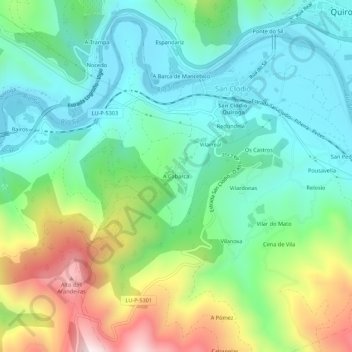 Mapa topográfico A Cabarca, altitud, relieve