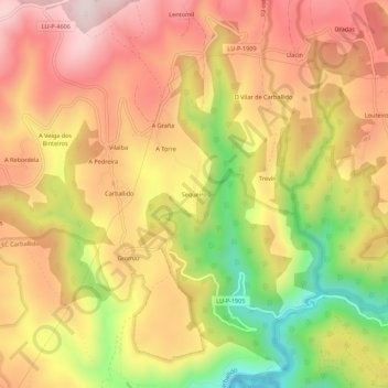 Mapa topográfico Sequeiro, altitud, relieve