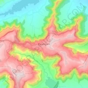 Mapa topográfico Panchgani, altitud, relieve