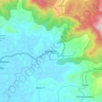 Mapa topográfico Adivaram, altitud, relieve