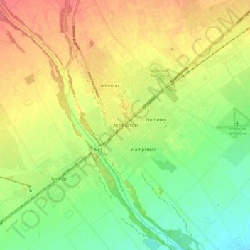 Mapa topográfico Ashburton, altitud, relieve