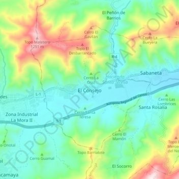Mapa topográfico El Consejo, altitud, relieve
