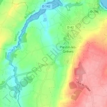 Mapa topográfico Keranauffret, altitud, relieve