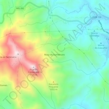 Mapa topográfico Mata do Sumidouro, altitud, relieve