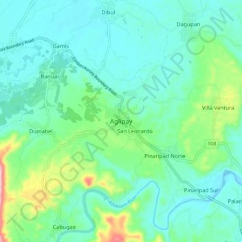 Mapa topográfico Aglipay, altitud, relieve