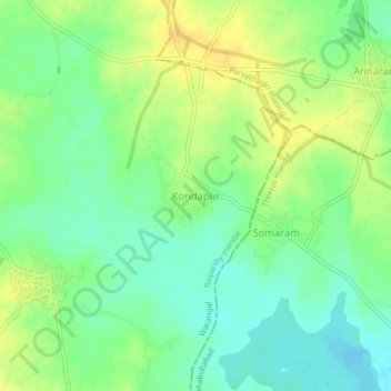 Mapa topográfico Kondapur, altitud, relieve