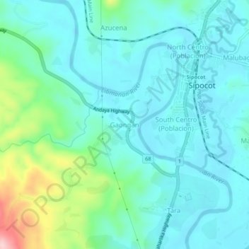 Mapa topográfico Gaongan, altitud, relieve