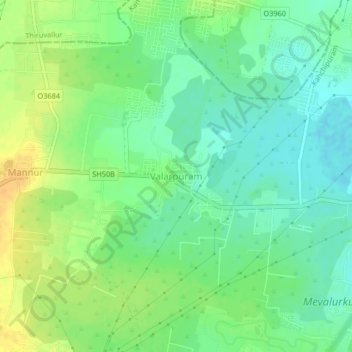 Mapa topográfico Valarpuram, altitud, relieve