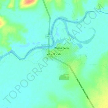Mapa topográfico Villa Florida, altitud, relieve