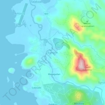 Mapa topográfico Bangon, altitud, relieve