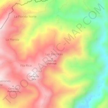 Mapa topográfico Las Palmitas, altitud, relieve