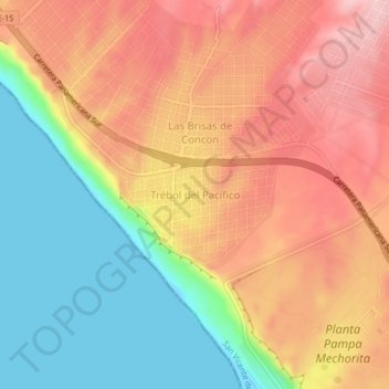 Mapa topográfico Trébol del Pacífico, altitud, relieve