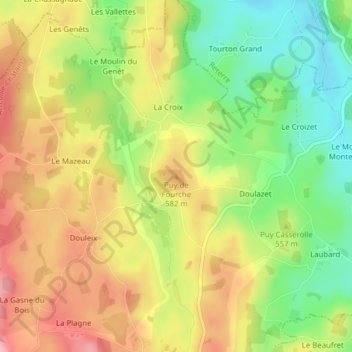 Mapa topográfico Puy de Fourche, altitud, relieve