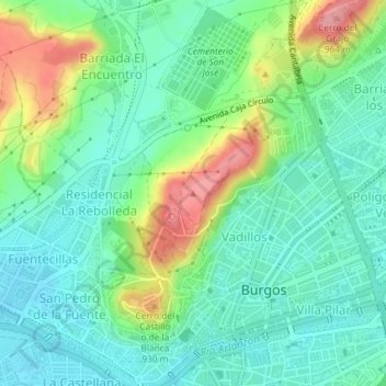 Mapa topográfico Cerro de San Miguel, altitud, relieve