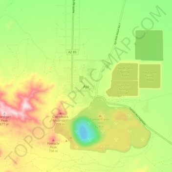 Mapa topográfico Ajo, altitud, relieve