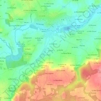 Mapa topográfico La Croix, altitud, relieve
