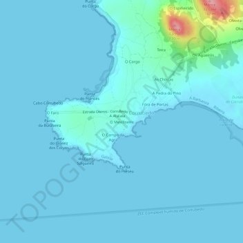Mapa topográfico O Mexilloeiro, altitud, relieve