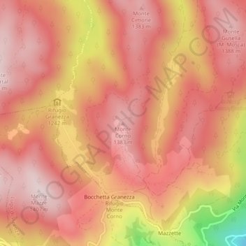 Mapa topográfico Monte Corno, altitud, relieve