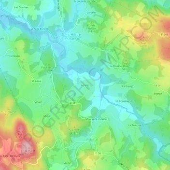 Mapa topográfico Le Mas, altitud, relieve