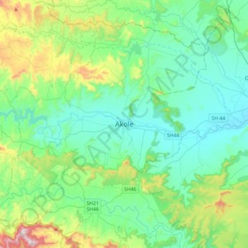 Mapa topográfico Akole, altitud, relieve