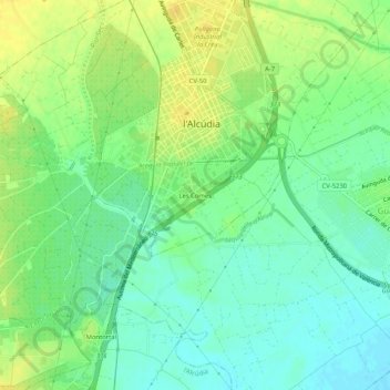 Mapa topográfico Les Comes, altitud, relieve