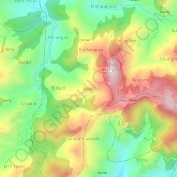 Mapa topográfico Nayal, altitud, relieve