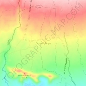 Mapa topográfico Cerro Cabuya, altitud, relieve