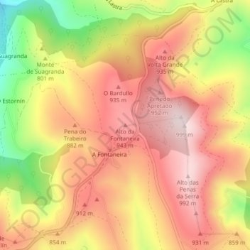 Mapa topográfico Alto da Fontaneira, altitud, relieve