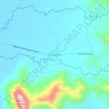 Mapa topográfico Managok, altitud, relieve